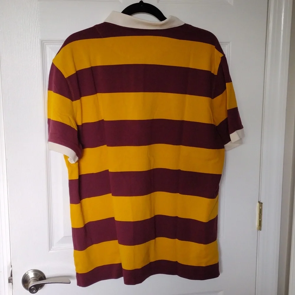 Banana Republic Bold Stripe Yellow Gingko Leaf Organic Cotton Pique Polo